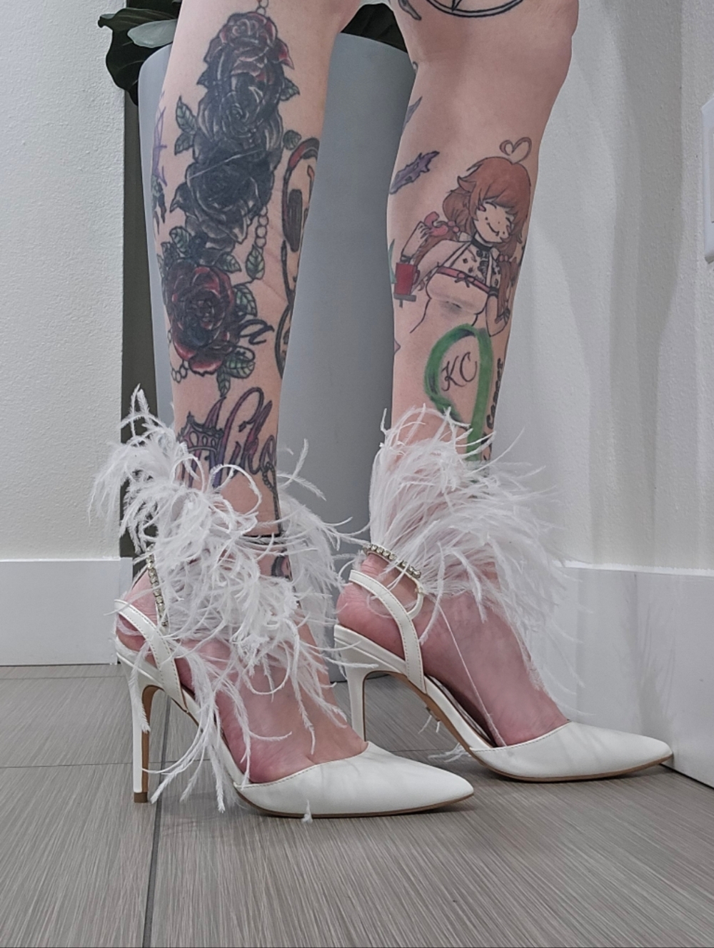 Sparkl Fairy Couture ✦ White Feather Rhinestone Pumps ✦ Vegan Bridal Embellished - Picture 9 of 16